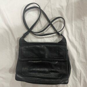 Fossil Black Leather Crossbody Bag Double Sided Flap Purse 8.5x6.5